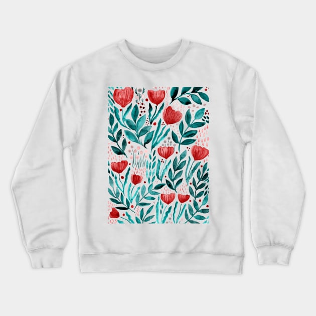 Watercolor flower garden - orange and green Crewneck Sweatshirt by wackapacka